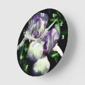 Horloge Ronde Paire De Fleur Iris À Peau Violet Et Blanc