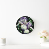 Horloge Ronde Paire De Fleur Iris À Peau Violet Et Blanc