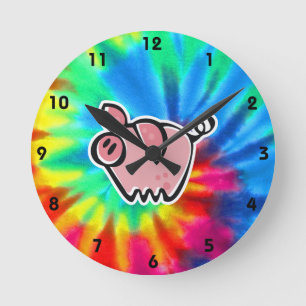 Horloge Ronde Paix, amour, porcs