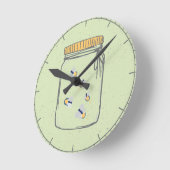 Horloge Ronde Pale Green Rough croquis Fireflets à Mason Jar (Angle)