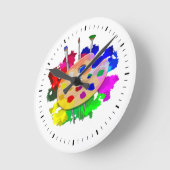 Horloge Ronde Palette Artiste Et Brosses (Angle)
