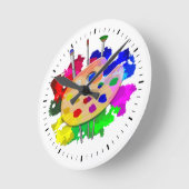 Horloge Ronde Palette Artiste Et Brosses (Angle)