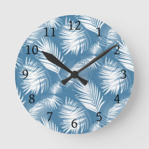 Horloge Ronde Palm Feuille bleu blanc Design 272