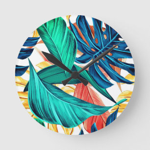 Horloge Ronde Palm feuille exotique tropical