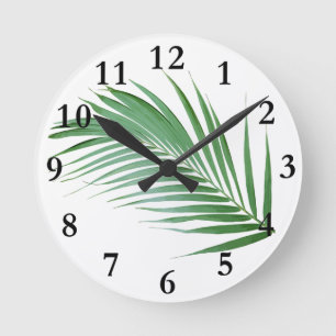 Horloge Ronde Palm Leaf Frond Botanical Design Clock