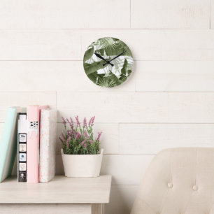 Horloge Ronde Palm Vert Banane Feuilles Bliss 1 #art #nature