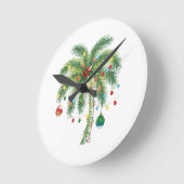 Horloge Ronde Palmier de Noël tropical avec lumières et ornam (Angle)