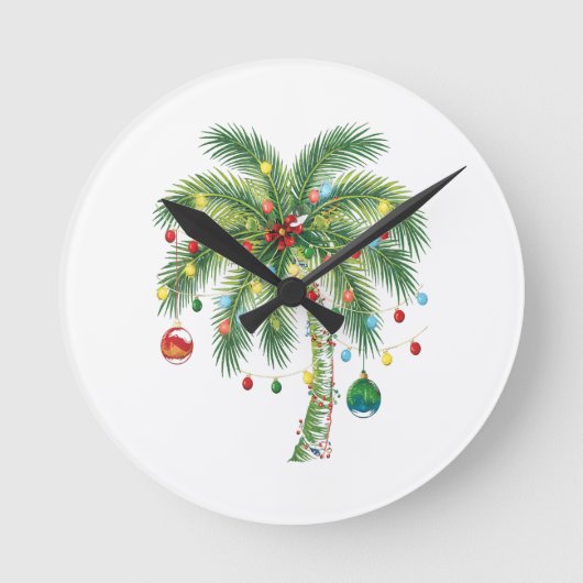 Horloge Ronde Palmier de Noël tropical avec lumières et ornam (Recto)