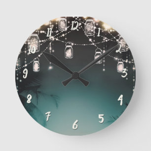 Horloge Ronde Palmier Glam Rustique & Lumières en Pots Mason