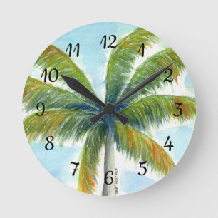 Horloge Ronde Palmier Tropical Beach par beau temps