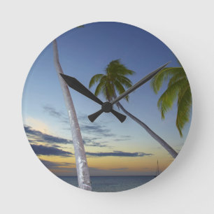 Horloge Ronde Palmiers et coucher de soleil, Plantation Island R
