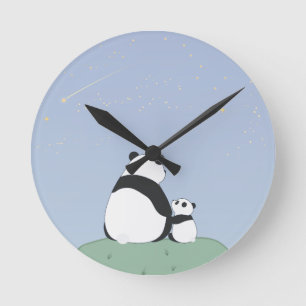 Horloge Ronde Panda Sous Les Étoiles