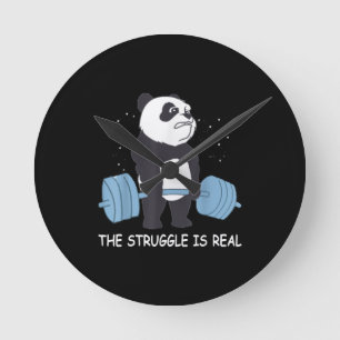 Horloge Ronde Panda Struggle Est Véritable Ours Deadlift Gym Drô