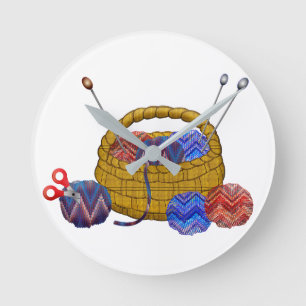 Horloge Ronde Panier d'aiguilles en Tricot de fils Crochet Craft