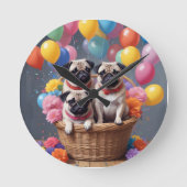Horloge Ronde Panier rempli de Carlins et de ballons (Recto)