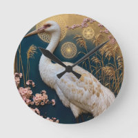 Panneau Art Nouveau Grue Blanche avec Fleurs de Ce