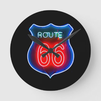 Horloge Ronde Panneau Neon Route 66