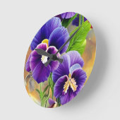 Horloge Ronde Pansies violettes -AI ART (Angle)