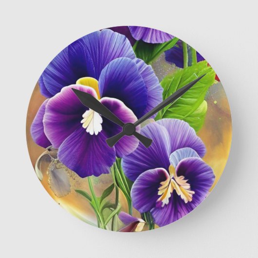 Horloge Ronde Pansies violettes -AI ART (Recto)