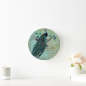 Horloge Ronde Paon Ancien & Gravures Mariage Personnalisé (Maison)