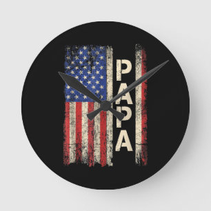 Horloge Ronde Papa American Flag Fête des pères Pour Hommes