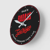 Horloge Ronde Papa ou un mauvais nom Un rouge Garage sur noir (Angle)