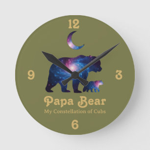 Horloge Ronde Papa Ours Cosmique & Ourson