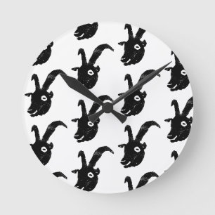 Horloge Ronde Papier de pomme de terre de chèvre noir et blanc