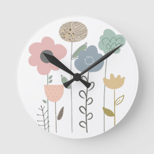 Horloge Ronde Papier peint Abstrait floral Boho