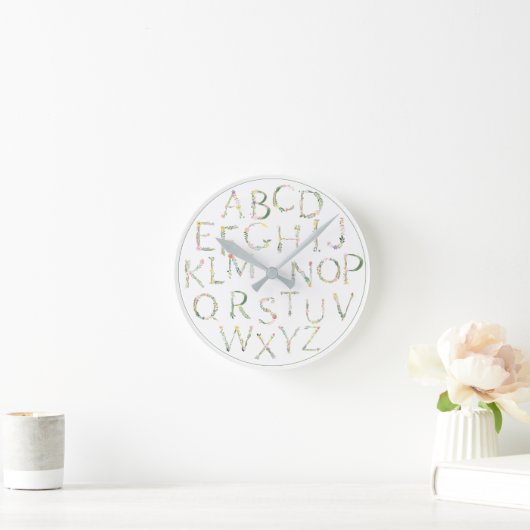 Horloge Ronde Papier peint alphabet floral ABC Toile  (Maison)