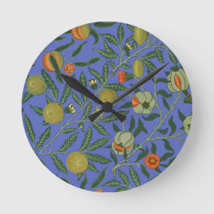 Horloge Ronde Papier peint coloré Grenade Bleue de William Morri