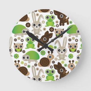 Horloge Ronde papier peint d'animal de lapin de tortue de cerfs