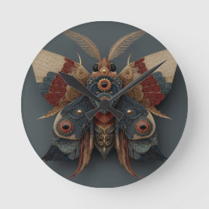 Horloge Ronde Papillon 3D symétrique orné avec accents dorés