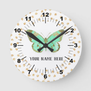 Horloge Ronde Papillon Aqua et Or Magnifique
