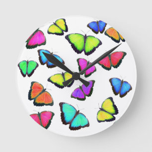 Horloge Ronde Papillon arc-en-ciel