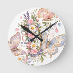 Horloge Ronde Papillon artistique pastel adorable