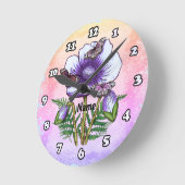 Horloge Ronde Papillon Coquelicot Violet (Angle)
