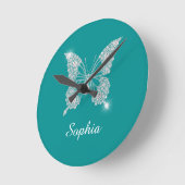 Horloge Ronde Papillon Diamant Blanc, Nom du script, Turquoise p (Angle)