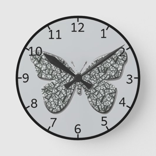 Horloge Ronde Papillon noir et blanc élégant (Recto)