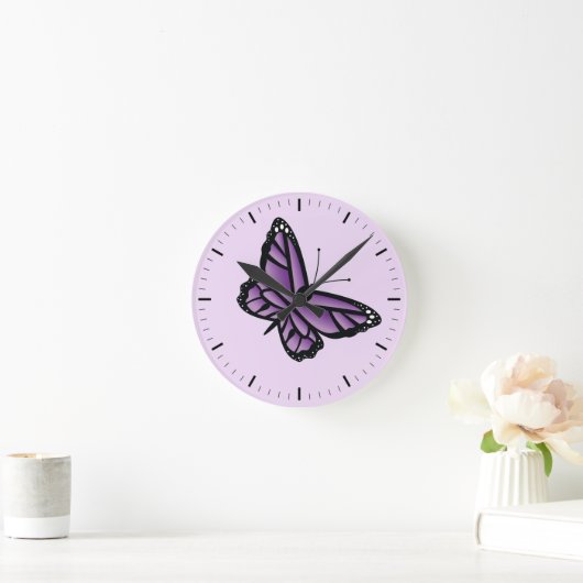 Horloge Ronde Papillon pourpre (Maison)