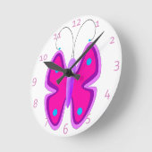 Horloge Ronde Papillon rose (Angle)