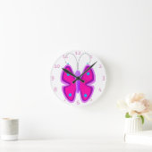 Horloge Ronde Papillon rose (Maison)