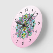 Horloge Ronde Papillon rose Mandala main Whimsical tiré (Angle)