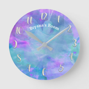Horloge Ronde Papillon sarcelle aquarelle pastel nom personnalis