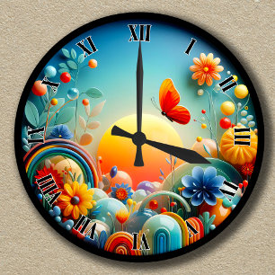 Horloge Ronde Papillon Sunrise Vibrant personnalisable Abstrait