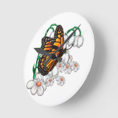 Horloge Ronde Papillon sur fleurs (Angle)