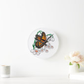 Horloge Ronde Papillon sur fleurs (Maison)