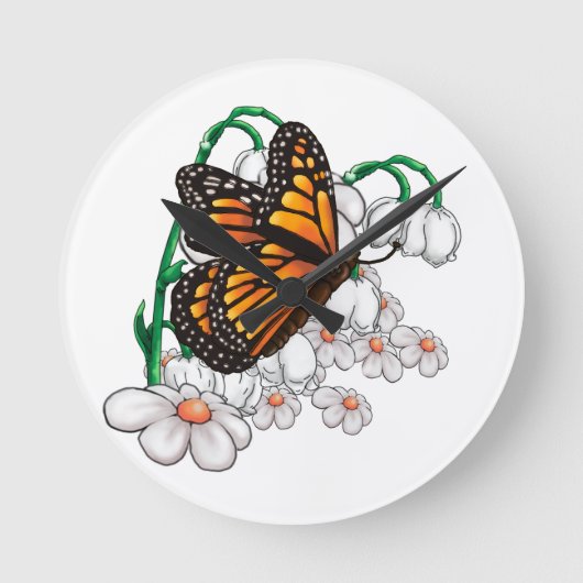 Horloge Ronde Papillon sur fleurs (Recto)