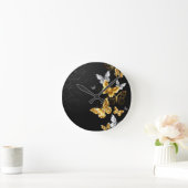 Horloge Ronde Papillons blancs et dorés (Maison)