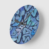 Horloge Ronde Papillons bleu Morpho (Angle)